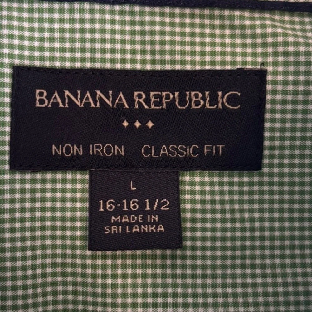 Banana Republic Mens‎ Green Gingham Non Iron Classic Fit Shirt 16-16.5 L Cotton